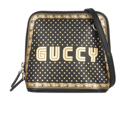 Guccy Logo Crossbody, Leather, Black/Gold, 213317, S, 3*